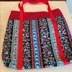Huge Quilted Floral Tote Bag in Red and Black